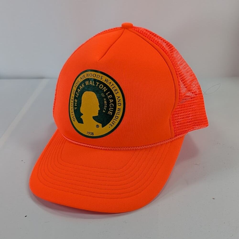 Vintage Izaak Walton League Of America Mesh Trucker Snapback Cap Hat Orange